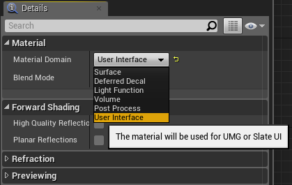 Set the new material's Material Domain to User Interface.