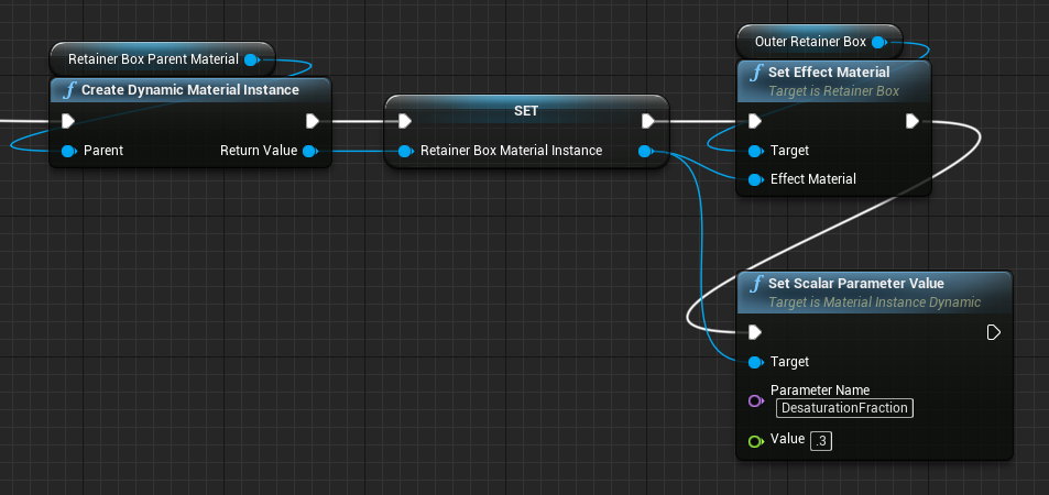 Setting up the RetainerBox widget to use a dynamic material instance allows us to change its parameters real-time.